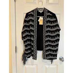 Made for Me to Look Amazing Black Aztec Print Fringe Open Front‎ Cardigan M